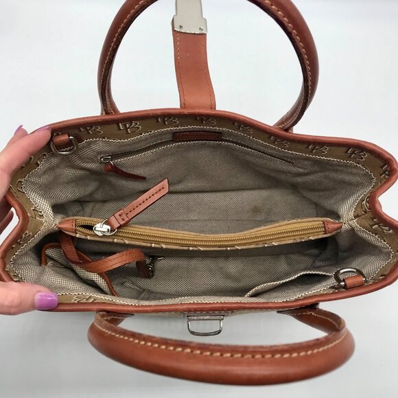 Dooney & Bourke Brown Monogram Canvas Double Handle Tote Bag - Picture 12 of 12